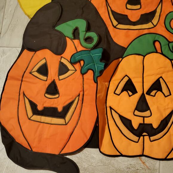 Pumpkin Cute Black Cat Halloween House Garden Flag 46" x 27" Layered Vtg - Picture 7 of 12